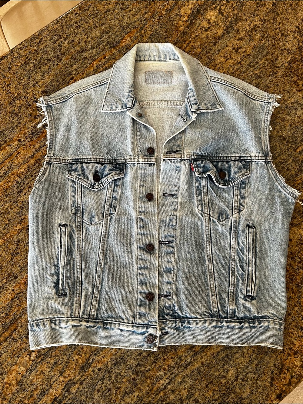 Vintage 90’s Levi’s Denim Trucker Vest w/ Biker Patches | USA | Sz Medium